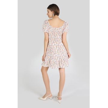 Rochie mini cu decolteu patrat si imprimeu