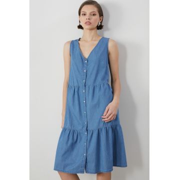 Rochie mini de denim fara maneci