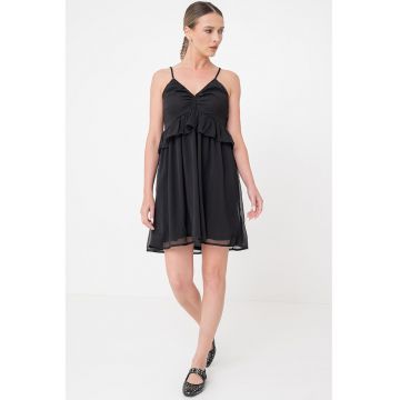 Rochie mini evazata cu aplicatii cu volane