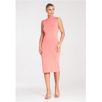 Rochie  mulata - cu guler - coral - viscoza