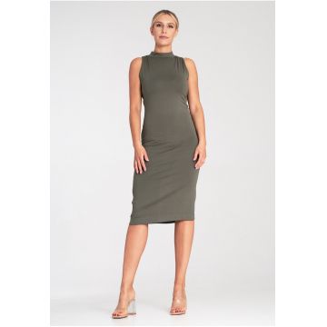 Rochie mulata -  model M1031 - cu guler - viscoza - verde - material elastic