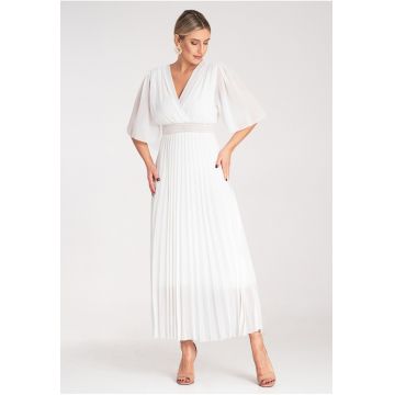Rochie  plisata - eleganta - alba - midi - poliester -