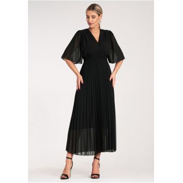 Rochie  plisata midi - eleganta - poliester - neagra -