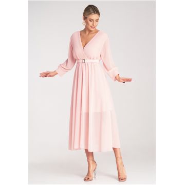 Rochie  plisata - roz - primavara - poliester -