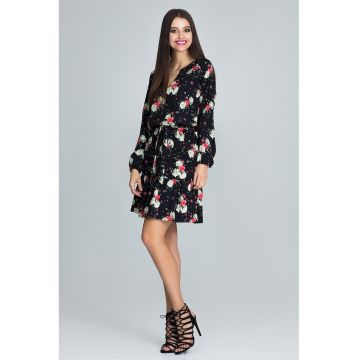 Rochie scurta  boho - florala - cu maneci bufante - multicolor - poliester -