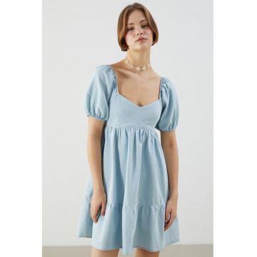 Rochie scurta din denim cu segment transparent pe partea din spate