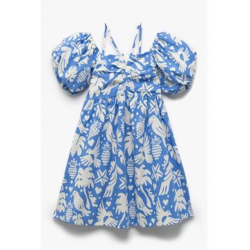 Rochie scurta evazata cu model tropical