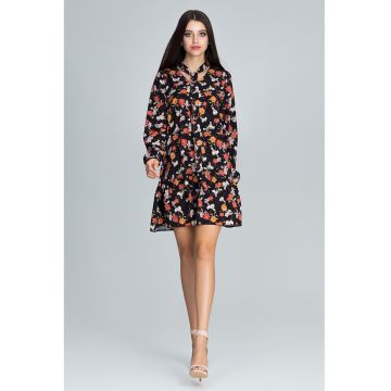 Rochie scurta  M599 - florala - cu maneci lungi - multicolor - poliester