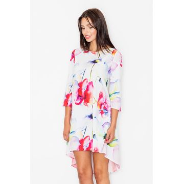 Rochie asimetrica -  florala - multicolor - poliester -