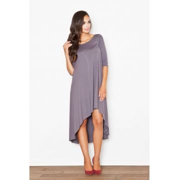 Rochie  asimetrica gri - cu maneci lungi - din viscoza