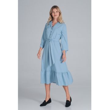 Rochie camasa  albastru deschis - cu centura - poliester -