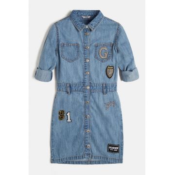 Rochie-camasa din denim cu aplicatii diverse