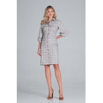 Rochie camasa  M849 - carouri - poliester - gri