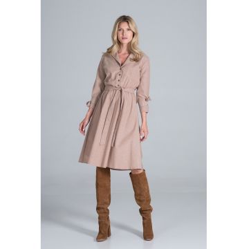 Rochie camasa midi  bej - cu centura - viscoza