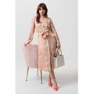 Rochie-camasa midi cu cordon in talie