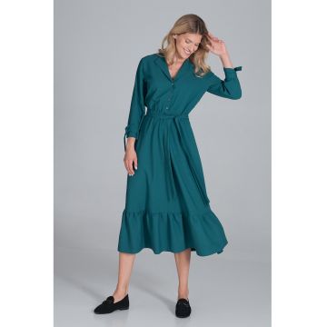 Rochie camasa  verde - cu centura - poliester -