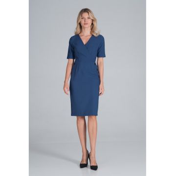 Rochie creion  albastra - cu maneca scurta - poliester