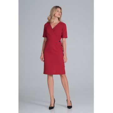 Rochie creion  rosu - maneca scurta - poliester -