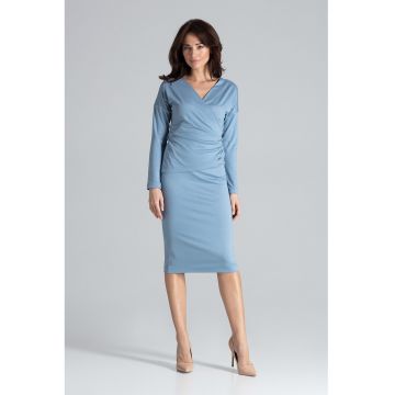 Rochie de seara  K477 - eleganta - midi - albastru - viscoza