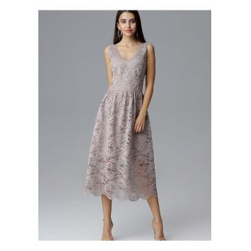 Rochie de seara  lunga 7/8 - dantela - decolteu frumos - bej - poliester-elastan -