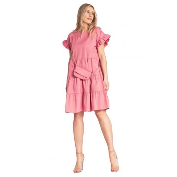 Rochie de vara -  cu volane - roz - bumbac/elastan -