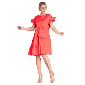 Rochie de vara -  M1182 - volane - rosu - bumbac/elastan -