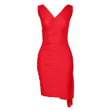 Rochie eleganta asimetrica  rosu - poliester - fara maneci -