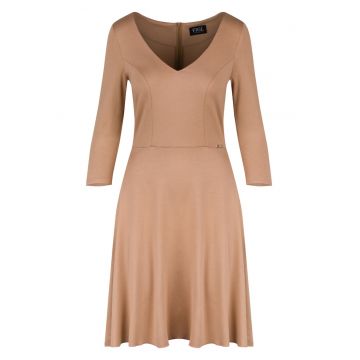 Rochie  eleganta - bej - decolteu in V - maneci 3/4 - viscoza