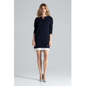 Rochie  eleganta - bleumarin - cu buzunare - poliester -