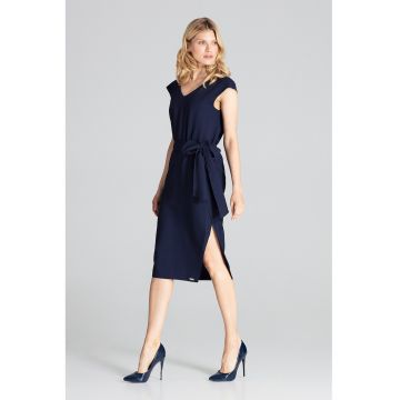 Rochie  eleganta - bleumarin - cu fundita - poliester