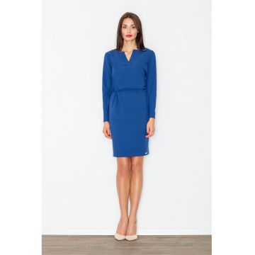 Rochie  eleganta - bleumarin - maneci lungi - decolteu in V - poliester