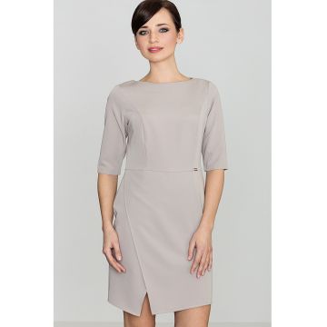Rochie eleganta business  cu maneca scurta - bej - poliester 65% - viscoza 35%