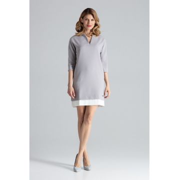 Rochie  eleganta - cu buzunare - gri - poliester