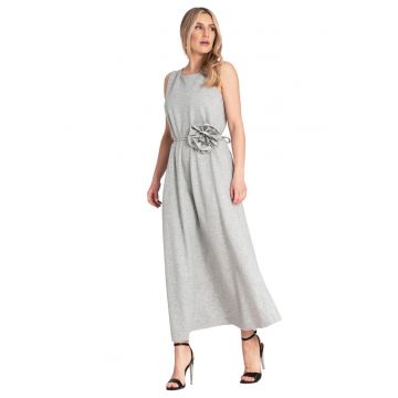 Rochie eleganta  fara maneci - motiv floral - gri - poliester/spandex/viscoza -