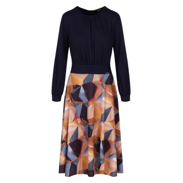 Rochie eleganta  M725 - maneci lungi - croi evazat - multicolor - poliester -