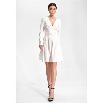 Rochie eleganta  M861 - ecru - maneci lungi - croiala evazata - poliester 95% elastan 5%