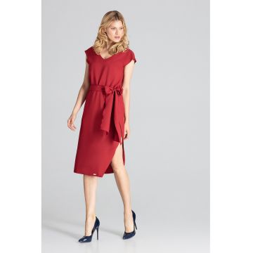Rochie  eleganta - visiniu - cu fundita - poliester