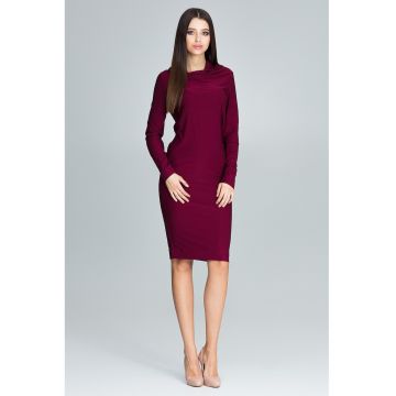 Rochie  eleganta visiniu - maneci lungi - decolteu - poliester