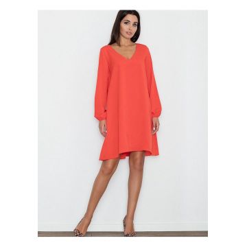 Rochie  lejera - rosie - material delicat - decolteu ascutit - poliester viscoza
