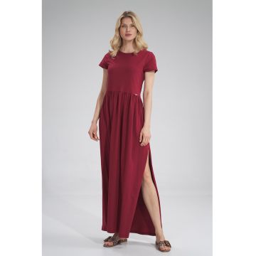 Rochie lunga  burgundy - din bumbac