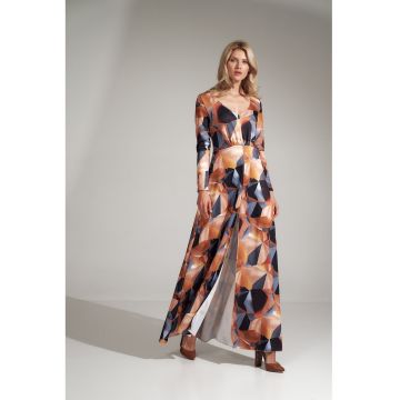 Rochie lunga  eleganta - model geometric - culoare unica - poliester