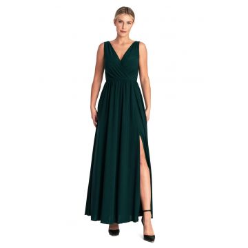 Rochie lunga -  verde - poliester si elastan - fara maneci - cu crapatura -
