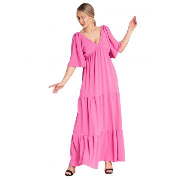 Rochie lunga  volane - fuchsia - poliester -