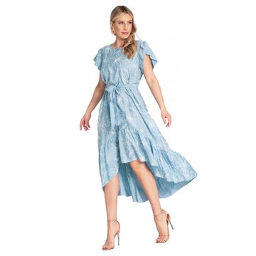 Rochie  M1179 - imprimeu floral - volane - albastra - material de calitate - viscoza -