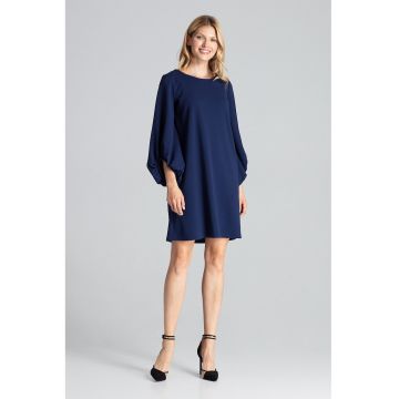 Rochie  M693 - bleumarin - maneci bufante - poliester -