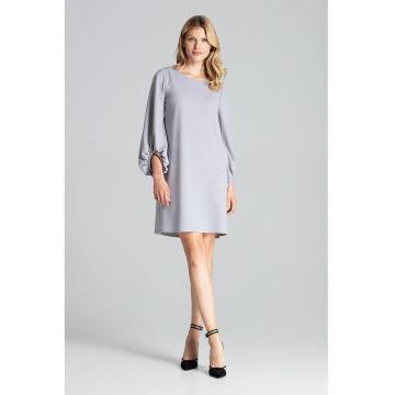 Rochie  M693 - gri - maneci bufante - poliester-elastan