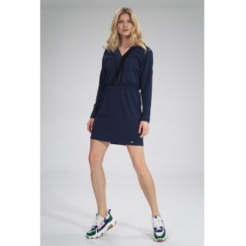 Rochie  M753 - bleumarin - bumbac - maneca lunga -