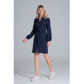 Rochie -  maneca lunga - bleumarin - bumbac