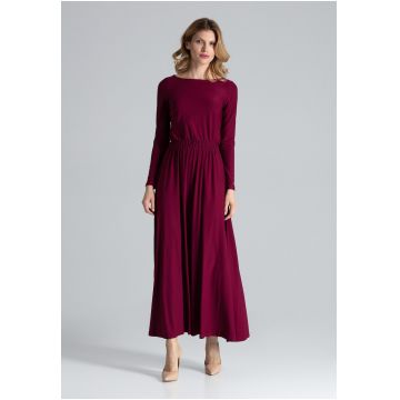 Rochie maxi  burgundy - maneci lungi - poliester