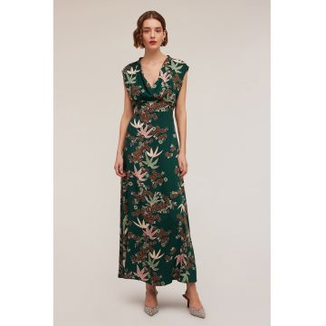 Rochie maxi cu croiala in A si model floral